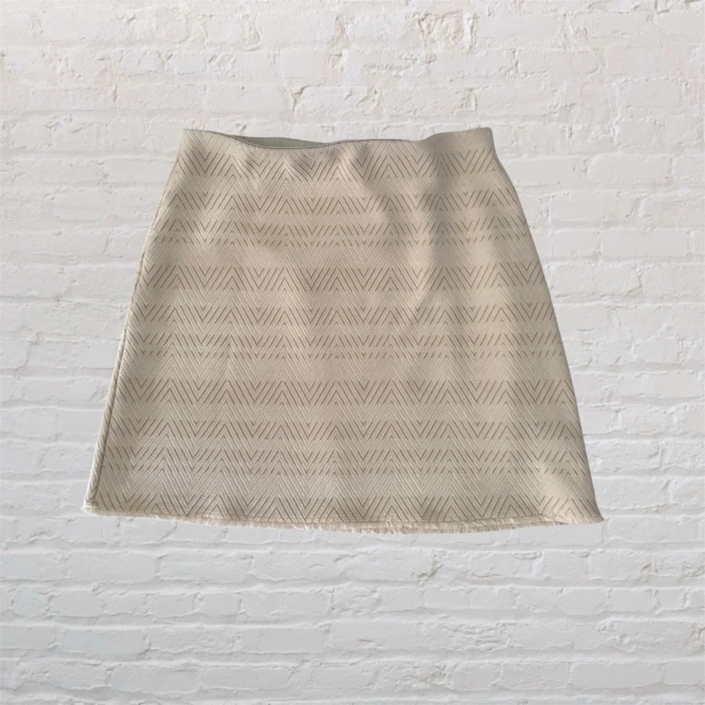 Loft cream stretchy fringe detail chevron striped skirt